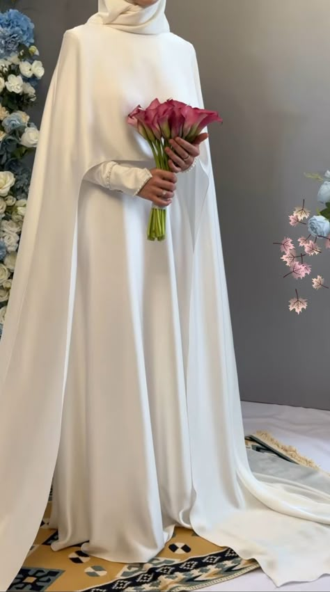 Nikkah Wedding Dress, Simple Muslim Wedding Dress, Nikah Aesthetic, Nikkah Dress Muslim, Muslim Bridal Dress, Islamic Wedding Dress, Modest Bridal Dresses, Niqabi Bride, Nikah Outfit