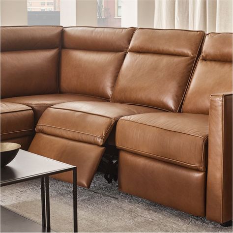 Family Room Leather Furniture, Leather Sectional Sofas With Recliners, Living Room With Sectional And Recliner, Living Room Leather Sectional, Leather Couch Ideas, Leather Sectional Living Room, Modern Recliner Sofa, Modern Leather Sectional Sofas, Reclining Sectional Sofa