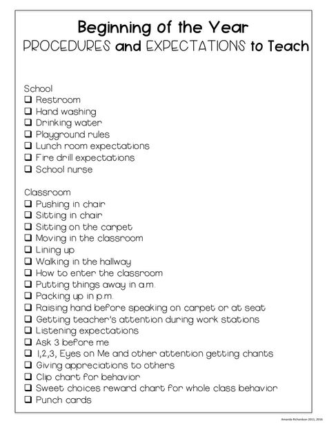 Beginning of year classroom procedures and expectations to teach. This list has it all! Perfect to check off as you cover each! School Procedures, Teacher Checklist, Teaching Classroom Management, Prek Classroom, First Year Teaching, Classroom Expectations, Classroom Procedures, Classroom Routines, Beginning Of Year