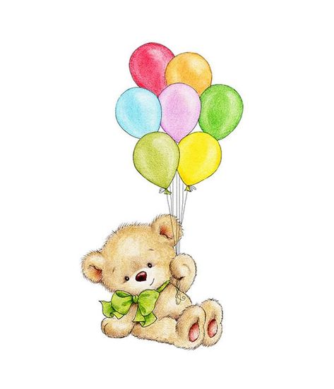 Teddy Bear with Balloons Nursery Print Children Wall DecorEtsy Painting Ideas For Nursery, Holding Balloons Drawing, Cute Teddy Bear Illustration, Teddy Bear Holding Balloons, Teddy Bear Nursery Art, Balloons Drawing, Bear Holding Balloons, Teddy Bear With Balloons, Bear Nursery Art