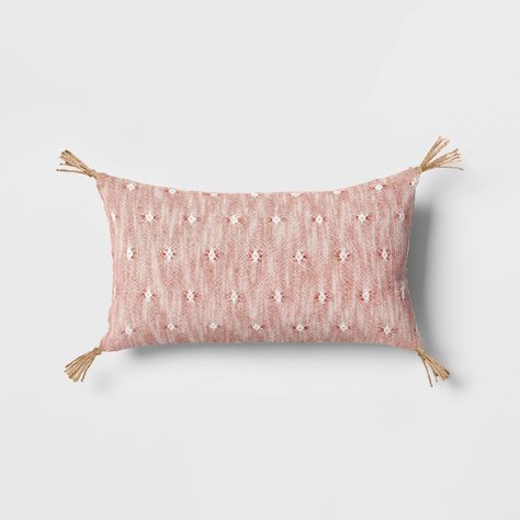 Oversize Woven Jacquard Lumbar Throw Pillow with Tassels - Threshold™ | Target Boho Girls Bedroom, Pink Lumbar Pillow, Outdoor Lumbar Pillows, Boho Girls Room, Pillow With Tassels, Affordable Bedroom, Neutral Pillows, Decorative Lumbar Pillows, Lumbar Pillows