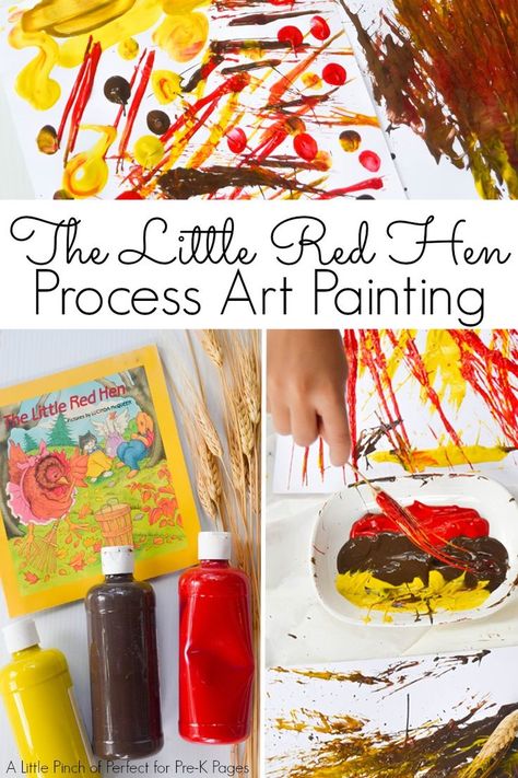 Little Red Hen: Painting with Wheat. A fun process art project to go along with the story of The Little Red Hen at home or in your preschool classroom! - Pre-K Pages Little Red Hen Activities, Hen Painting, Hen Activities, Autumn Preschool Theme, Fairy Tales Preschool, Preschool Farm, Farm Theme Preschool, The Little Red Hen, Pre K Pages