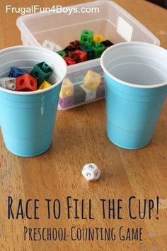 Race to Fill the Cup! Counting Game for Preschoolers Preschool Counting, Maths Games, Toddler Homeschool, Prek Math, Kindergarten Centers, Numbers Preschool, Activities Preschool, Ten Frames, Homeschool Math