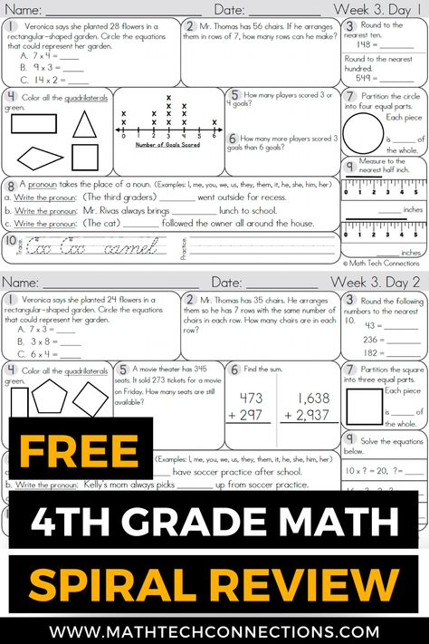 Math Review 3rd Grade, Fourth Grade Math Worksheets Free, 4th Grade Math Worksheets Free Printable, Homeschooling 4th Grade, 4th Grade Worksheets Free Printables, 4th Grade Morning Work, 4th Grade Homeschool, Morning Worksheets, 4th Grade Worksheets