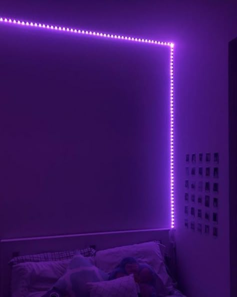 Cool led Led Room Lighting, Purple Led Lights, Led Lighting Bedroom, Mirror Room, Purple Rooms, Window Room, Picture Icon, Square Mirror, Aesthetic Rooms