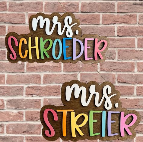 Looking for a meaningful gift for a special teacher or a unique touch for any classroom? Our personalized teacher name signs are the perfect solution! Make every classroom entrance a special one with our personalized teacher name signs! PRODUCT DETAILS 1/4" Birch Plywood **PLEASE LEAVE ALL SPECIFIC CHANGES AND DESIRED TEACHER NAME IN THE NOTES SECTION OF YOUR ORDER AT CHECK OUT!** please note photo is stock image for example use only and is not Midwest Designs physical work. Rainbow Teacher Sign, Classroom Entrance, Teacher Name Signs, Teacher Signs, Neon Rainbow, Special One, Teacher Name, Personalized Notes, Name Sign