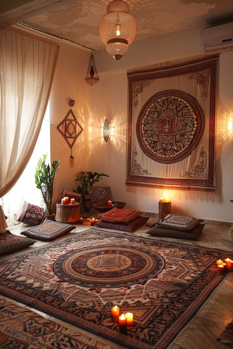 29 Boho Witchy Bedroom Ideas to Create a Dreamy Space Sacred Room Ideas, Spiritual Room Decor Ideas, Bedroom Ideas Spiritual, Boho Meditation Room, Spiritual Room Meditation Space, Spiritual Living Room, Spiritual Room Ideas, Boho Meditation Space, Women Spirituality