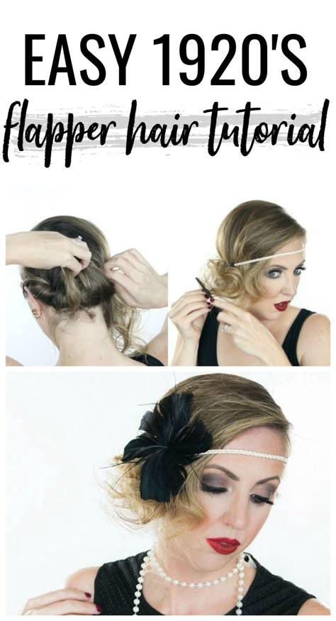 Easy and Fun 1920's Flapper Hair Tutorial Roaring 20s Hairstyles, 1920 Hairstyles, 1920s Long Hair, Great Gatsby Hairstyles, 1920s Hairstyles, On The Go Makeup, 1920s Hair Tutorial, 20s Hair, Braid Hairstyle Ideas