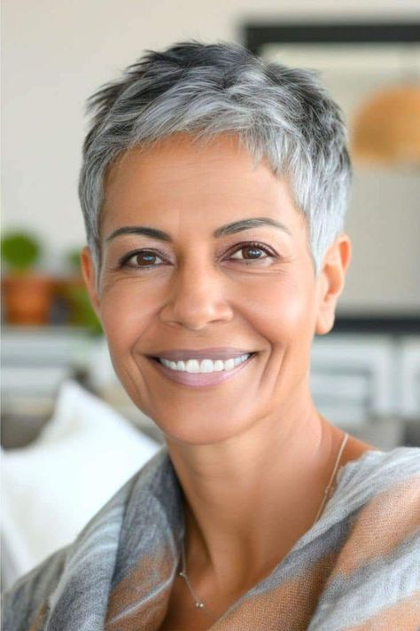 Very Short Hair Cuts For Women, Gray Pixie Haircut Over 50, Short Edgy Pixie Haircut, Gray Pixie Haircut, 2024 Short Hair Styles, Grey Pixie Haircut, Dark Pixie Cut, Haircut Gray Hair, Very Short Pixie Cuts