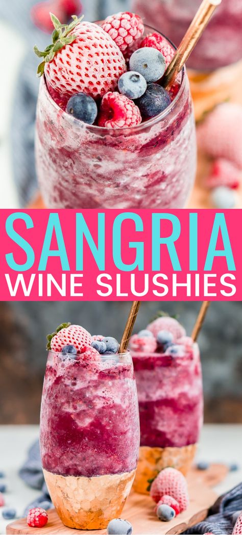 Sangria Slushies are loaded with berry and citrus flavors and Red Moscato making it the perfect frozen cocktail for summer! Eggnog Rezept, Wine Slushie Recipe, Wine Slushies, Frozen Cocktail, Sangria Wine, Slushie Recipe, Wine Slushie, Frozen Cocktails, Boozy Drinks