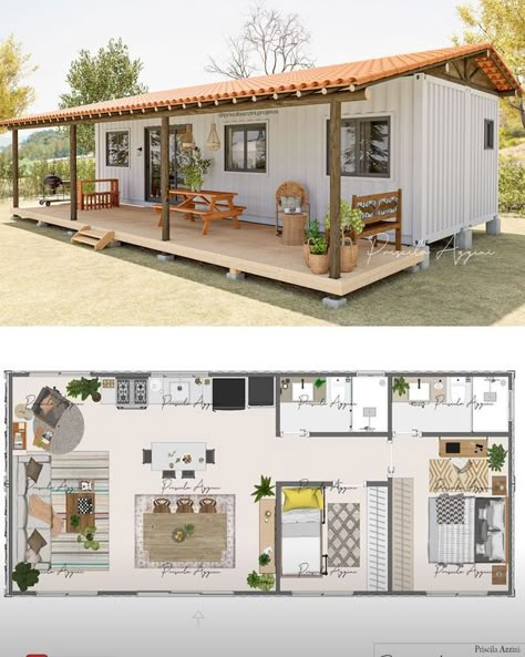 Tiny Homes Farm Style House, Prefab Cabins, Backyard Privacy, Building Plans House, Casas The Sims 4, Small House Design Plans, Casa Container, House Blueprints, Shipping Container Homes