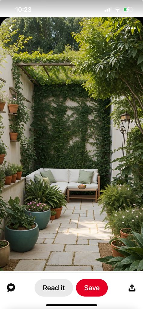 Aesthetic Small Garden Ideas, Tiny Terrace Garden, Small Cute Garden, Garden Exterior Design, Small Courtyard Design Ideas, Small Backyard Courtyard Ideas, Tiny Urban Garden, Patio Small Ideas, Outdoor Gardens Design Backyards