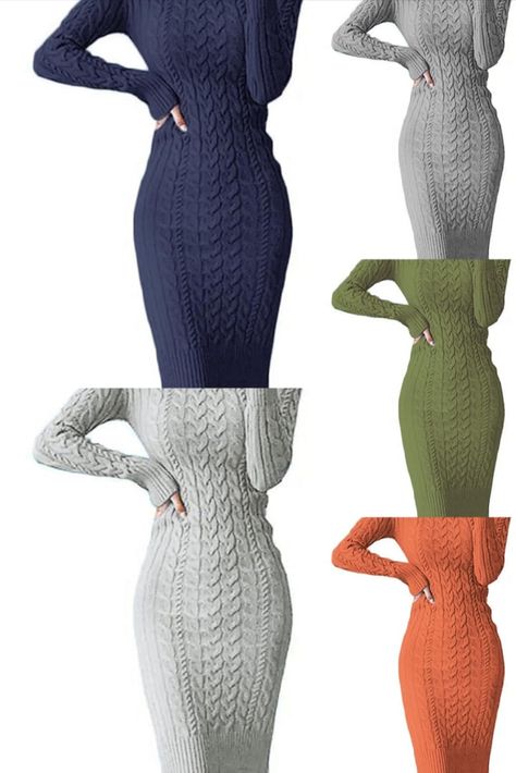 Women bodycon sweater dress, long sleeve, classic cable knit, turtleneck, comfortable and soft fabric, high elasticity, suit for all body type. It can also be a good maternity sweater dress, perfect during pregant,after maternity,baby shower. 80% Cotton, 20% Nylon 🤩💁🏽‍♀️❤️ https://amzn.to/3Q4RaQv Grey Wool Dress, Plain Dress Casual, Casual Fashion Outfits, Shoes And Outfits, Dress Materials Cotton, Calf Sleeve, Sweater Maxi Dress, Womens Prom Dresses, Womens Outfits