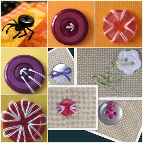 Creative ways to Make Buttons Embroidery | www.FabArtDIY.com LIKE Us on Facebook ==> https://www.facebook.com/FabArtDIY Detail Couture, Button Creations, Bag Essentials, Types Of Buttons, Silk Ribbon Embroidery, How To Make Buttons, Button Art, Button Crafts, Ribbon Embroidery