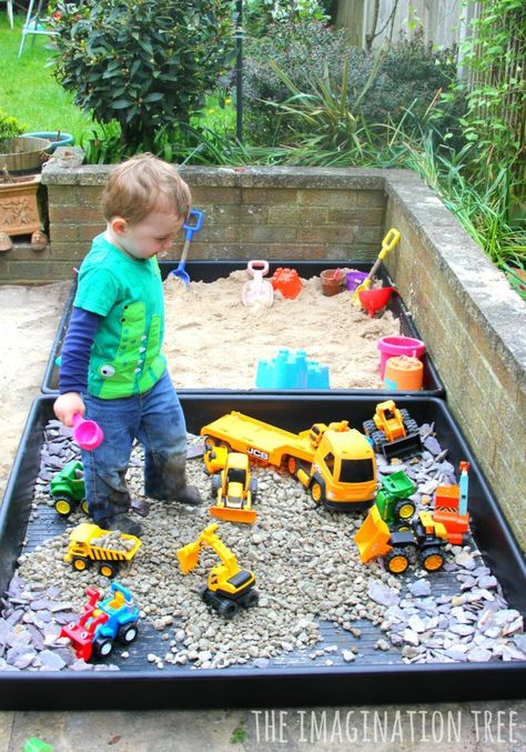 DIY Sand Box and Gravel Pit - The Imagination Tree Natural Play Spaces, Kid Friendly Backyard, Outdoor Kids Play Area, Outdoor Play Space, Play Area Backyard, Outdoor Play Spaces, Backyard Kids Play Area, Play Garden, Outdoor Play Areas