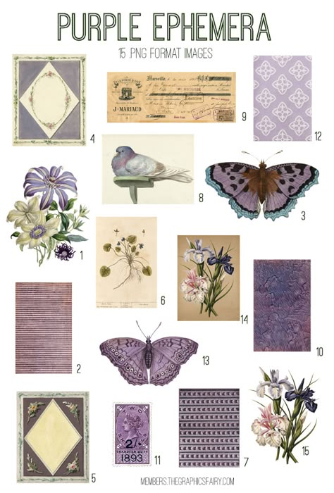 vintage purple ephemera digital image bundle Purple Vintage Stickers, Free Purple Ephemera, Purple Stickers For Journal, Purple Journal Stickers Printable, Fairy Scrapbook Ideas, Digital Journal Stickers Free, Fairy Journal Ideas, Purple Stickers Printable, Purple Scrapbook Ideas