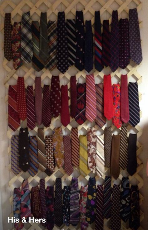 Tie Display Ideas Visual Merchandising, Neck Tie Display Ideas, Mens Retail Display, Tie Display Ideas, Displaying Antiques, Charity Shop Display Ideas, Tie Display, Tie Decor, How To Store Ties