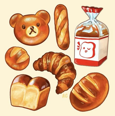 Bread Aesthetic, 귀여운 음식 그림, Digital Art Inspiration, Foodie Art, Bread Art, Food Artwork, Food Illustration Art, Cute Food Drawings, Food Drawings