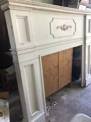 c1890 antique CLASSIC design wooden mantle fireplace surround SHELL Motif 4 X 5’ | eBay Wooden Mantle Fireplace, Antique Mantle Fireplace, Victorian Fireplace Ideas, French Fireplace Surround, Vintage Fireplace Mantle, French Country Tile, French Country Mantle, Fireplace Molding, Distressed Fireplace