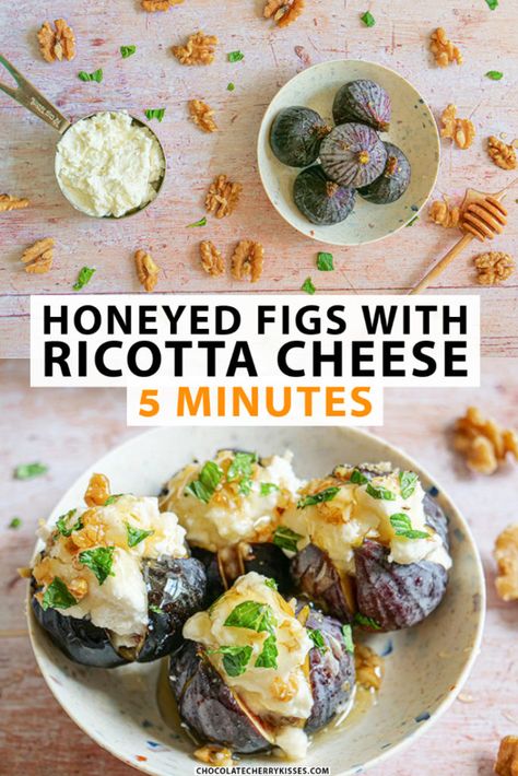 Figs With Ricotta And Honey, Ricotta Cheese Recipe, Fig Dessert, Honey Dessert, Fig Season, Recipe Inspirations, Ricotta Cheese Recipes, Bite Size Food, Ricotta Recipes