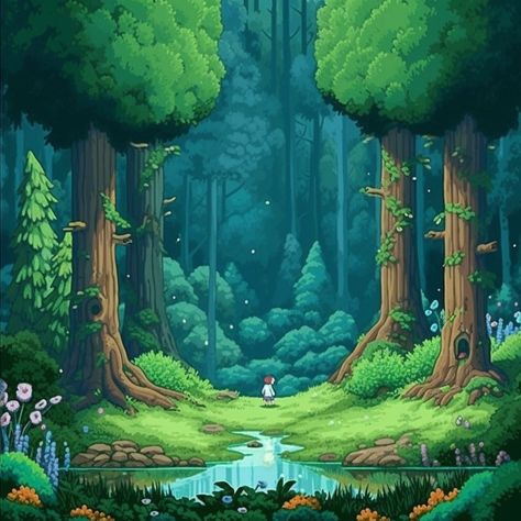 "Step into a whimsical pixel art forest, lovingly crafted in the enchanting style of Studio Ghibli, where every tree, every creature, and every moment is infused with magic, inviting you to embark on an unforgettable journey through a world of wonder and imagination." Pixel Art Environment, Environment Inspiration, Pixel Art Landscape, Piskel Art, Microsoft Paint, Pixel Art Background, Pixels Art, Pixel Art Tutorial, Art Environment