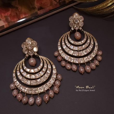 Moon baali in moissanite polki Jewelry Room, Chand Bali, Jewelry Necklace Simple, Jewelry Closet, Antique Necklaces Design, Indian Bridal Jewellery, Diamond Pendants Designs, Polki Earrings, Jewelry Set Design