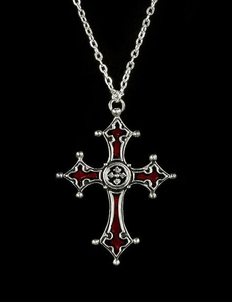 Vampire Knight Necklace, Red Gothic Chain Necklace, Red Gothic Metal Necklace, Red Gothic Cross Necklace, Silver Gothic Cross Pendant Necklace, Alchemy Gothic, Alchemy, Cross Necklace, Collage