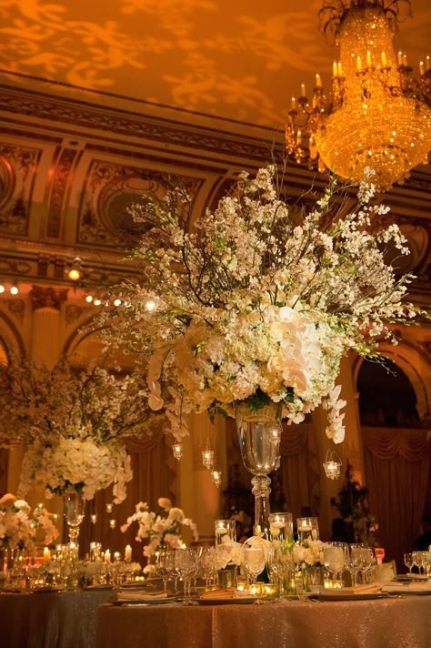 White Centerpiece, Plaza Hotel, Gay Wedding, The Plaza, Nyc Wedding, New York Wedding, Center Pieces, Wedding Reception Decorations, City Wedding