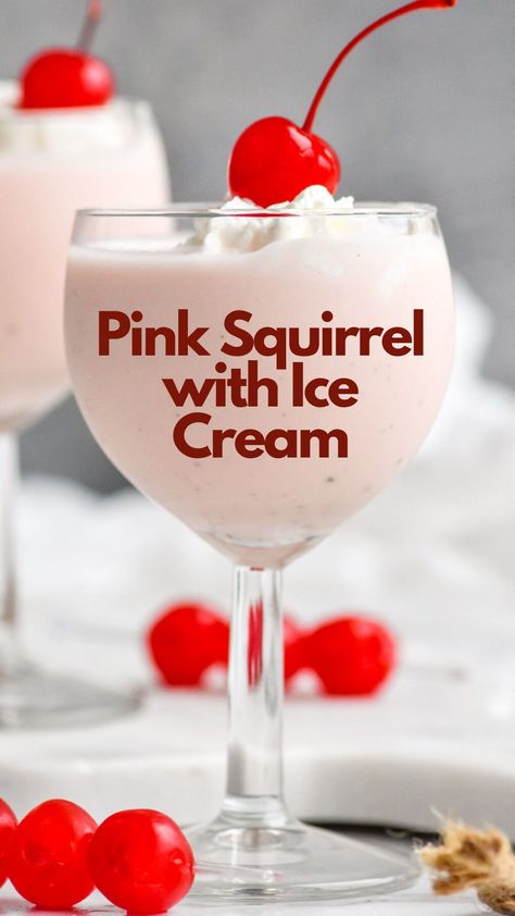 The Pink Squirrel with Ice Cream is a sweet and creamy drink typically made with crème de Noyaux, white crème de cacao, and vanilla ice cream. It has a light pink color and a smooth, velvety texture reminiscent of a milkshake. #PinkSquirrelwithIceCream Pink Squirrel Drink Ice Cream, Pink Squirrel Drink, Ice Cream Drink, Cream Cocktails, Ice Cream Cocktails, Pink Squirrel, Refreshing Recipes, Raspberry Ice Cream, Ice Cream Drinks