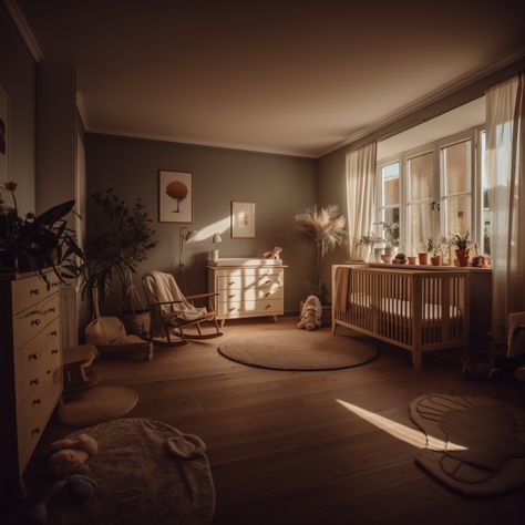 Warm Cozy Nursery, Japandi Nursery, Comfortable Nursery, Nursery Ideas Boho, Hygge Nursery, Warm Nursery, Baby Nursery Gender Neutral, Cabin Nursery, Boho Nursery Ideas