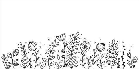 Cute Flower Border, Flower Border Drawing, Border Drawing, Drawing Borders, Graphic Black And White, Easter Drawings, Vector Border, Flowers Graphic, Floral Doodle