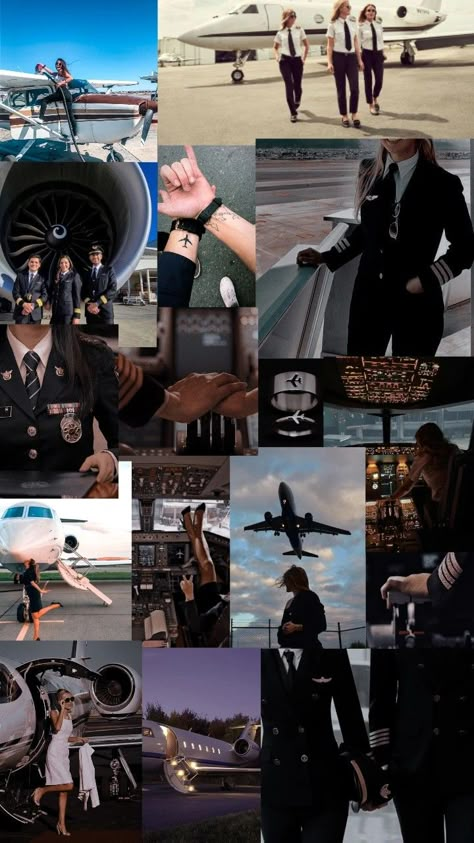 Flight Attendant With Airplane, Dream Collage Flight Attendant, Pilot Astethic, Pilot Dream Wallpaper, Pilot Asthetic Wallpers, Flight Attendant Wallpaper Iphone, Pilot Life Aesthetic, Aviation Vision Board, Flight Attendant Collage