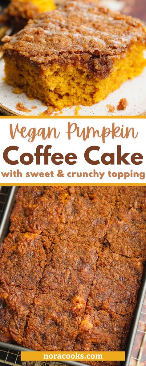 Vegan Pumpkin Coffee Cake, Pumpkin Coffee Cake With Streusel, Autumnal Cake, Vegan Fall Desserts, Vegan Autumn, Vegan Thanksgiving Dessert, Pumpkin Coffee Cake, Vegan Pumpkin Recipes, Pumpkin Coffee Cakes