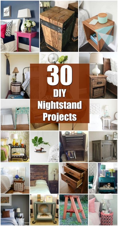 30 Amazingly Creative And Easy DIY Nightstand Projects - Lots of repurposing projects here! Easy Diy Nightstand, Diy Night Stand, Diy Bedside Table, Refurbishing Furniture, Nightstand Ideas, Unique Nightstand, Diy Nightstand, Diy Swimming Pool, Free Woodworking Plans