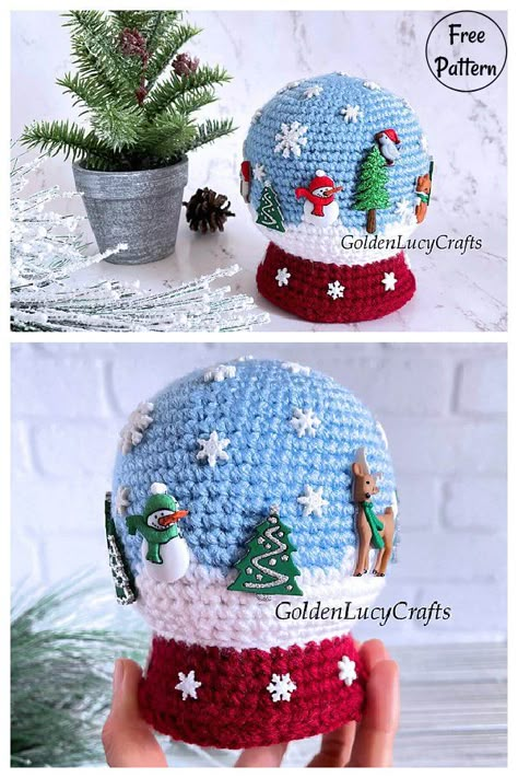 Snow Globe Amigurumi Free Crochet Pattern Crocheted Christmas, Crochet Xmas, Crochet Christmas Decorations, Crochet Ornaments, Crochet Amigurumi Free Patterns, Crochet Amigurumi Free, Holiday Crochet, Crochet Christmas Ornaments, Christmas Crochet Patterns