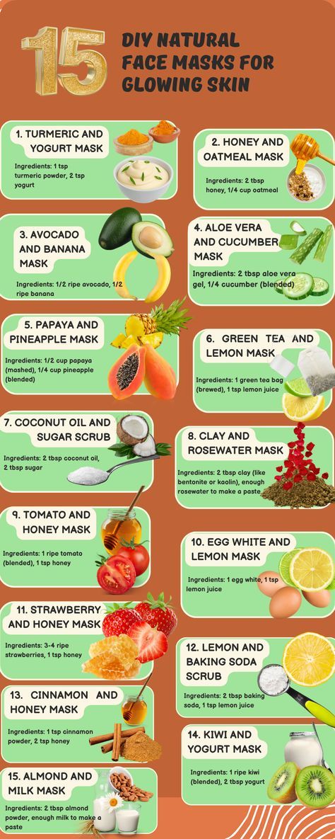 How To Make Home Made Face Masks, Face Mask Ingredients Natural, Vegan Face Mask Diy, Diy Face Care Recipes, Skin Care At Home Remedies, Skincare With Natural Ingredients, Diy Glow Face Mask, Weekly Face Mask Routine, Diy Facial At Home Natural