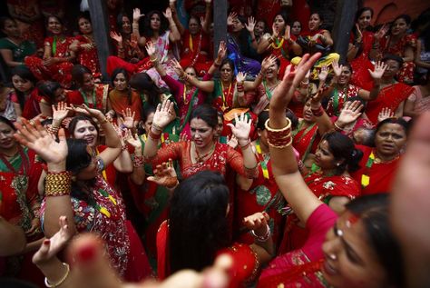 Teej festival is the biggest Hindu festival of Nepalese women, which is celebrated all over Nepal. The festival generally falls in August or early in the September. Mainly, the festival is dedicated to Goddess Parvati, who was the wife of Lord Shiva. During this Teej festival, married women take fast for the long and healthy life of their husbands as well as pray for the prosperity. Haritalika Teej, Marriage Anniversary Message, Nepali Culture, Anniversary Quotes For Couple, Anniversary Wishes Quotes, Teej Festival, Nepal People, Anniversary Wishes For Couple, Wedding Anniversary Greetings