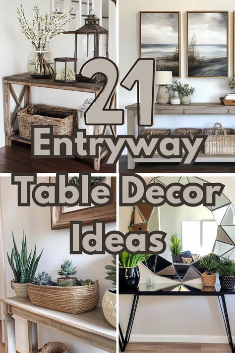 Want an entryway that wows guests? Check out these 21 easy decor ideas for entryway tables to bring personality and style to your space. #EntrywayDecor #HomeDecorIdeas #EntrywayTable #InteriorDesign #HomeInspiration How To Decorate A 3 Shelf Entry Table, Entryway Table Decor Contemporary, Entryway Table Vase Decor, Front Entrance Table Decor Modern, Entry Table Decor Simple, Rustic Entry Table Decor, Small Wall Table Decor, Entry Table Design Ideas, Dressers In Entryway