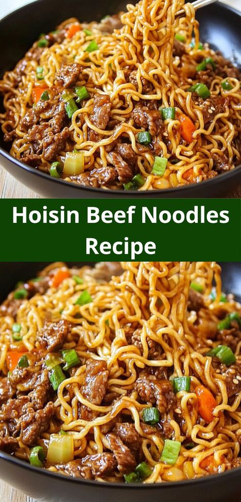 Craving beef stroganoff? Try this Hoisin Beef Noodles Recipe for a flavorful twist! Among the best ground beef recipes for dinner, it’s easy to prepare and satisfies all your noodle cravings. Shredded Beef Noodles, Asian Beef Crockpot, Beef Ramen Noodle Bowl Recipes, Recipes Using Stir Fry Beef, Beef And Rice Noodle Recipes, Gluten Free Chinese Noodles, Hoisin Pork With Rice Noodles, Asian Entree Recipes, Beef Roman Noodle Recipes Stir Fry