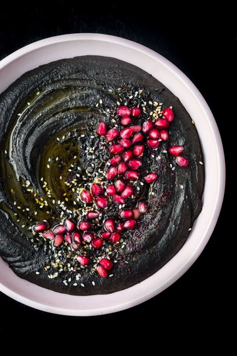 Tahini Hummus, Black Tahini, Black Foods, Hummus Flavors, Hummus Salad, Roasted Beet Hummus, Entertaining Appetizers, Halloween Dinner Party, Tahini Paste