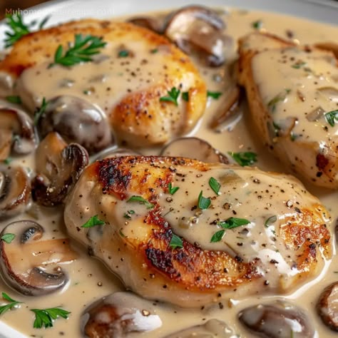 Chicken and Mushrooms in Creamy Sauce Recipe - My Home Made Recipe Recipes With Mushrooms And Chicken, Mushrooms And Chicken Recipes, Staff Meal Ideas, Creamy Chicken Meals, Chicken Mushroom And Rice Recipes, Wedding Entrees Main Courses, Chicken Breast With Cream Of Chicken, Creamy Chicken And Mushroom Recipes, Chicken And Mushrooms Recipes