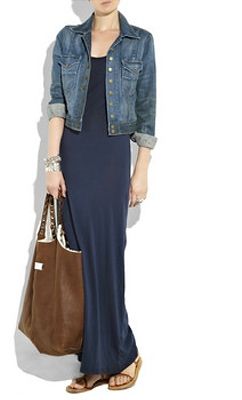 vestidos largos                                                       … Navy Maxi Dress Outfit Casual, Mode Over 50, Long Skirt Fashion, Maxi Dress Outfit, Over 50 Womens Fashion, Causual Outfits, Casual Winter Outfits, Denim Jackets, Pakistani Fashion