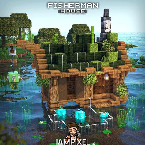 Minecraft Fisherman House, Minecraft Ocean Builds, Fisherman House, Minecraft Houses Survival, Minecraft Structures, Minecraft Interior Design, Minecraft House Plans, Bangunan Minecraft, Minecraft Farm