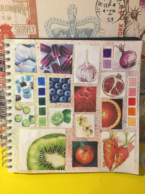 GCSE art mood board for food topic Gcse Art Mood Board, Gcse Sketchbook, Gcse Art Ideas, Photography Sketchbook, Natural Form Art, Art Mood Board, Sketchbook Layout, Food Makeup, Art Alevel