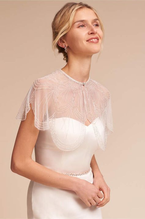 Gleam Capelet Bhldn Accessories, Wedding Dress Separates, Wedding Dress Cover, Wedding Capelet, Bhldn Wedding Dress, Wedding Dresses Cinderella, Bolero Wedding, Bridal Tops, Anthropologie Wedding