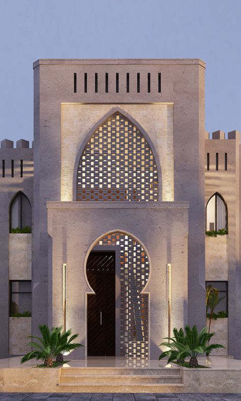 Arabian House on Behance Islamic Architecture Modern, Islamic House Design, Middle Eastern House, Modern Islamic Architecture, Islamic Architecture House, Arabian House Design, Arabian Architecture, Mosque Design Islamic Architecture, Houses Minecraft