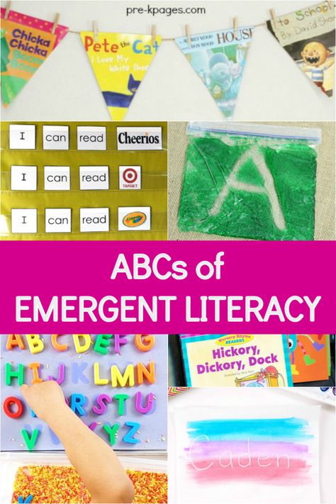 emergent literacy for preschool Preschool Language Arts Activities, Emergent Literacy Activities, Teach Alphabet, Preschool Language Arts, Prek Literacy, Book Area, Emergent Curriculum, Literacy Activities Preschool, Line Tracing