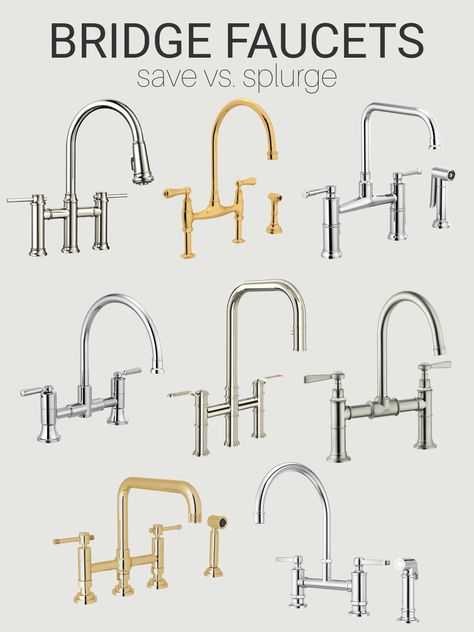 Looking for a kitchen bridge faucet? I’ve rounded up some of my favourite save and splurge options, including the faucet we selected to install in our new modern farmhouse kitchen! Bridge Faucet Kitchen - Kitchen Faucets Farmhouse - Kitchen Faucet Ideas Kitchen Bridge Faucets, Kitchen Faucets 2024, Farmhouse Kitchen Faucet Ideas, Polished Nickel Kitchen Faucet, Modern Farmhouse Bungalow, Kitchen Faucets Farmhouse, Polished Nickel Kitchen, Kitchen Faucet Ideas, Bridge Faucet Kitchen