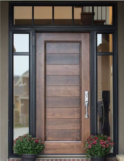 Tons of ideas for how to update your front door and increase its style. This includes paint colors (for all styles - farmhouse, craftsman, modern, rustic, wooden or glass) decorations and more. Give your front door a makeover this spring! #frontdoor #frontporch #doordecor Pintu Interior, Wooden Main Door, Modern Front Door, Entrance Door Design, Wooden Front Doors, Lan Can, Wooden Door Design, Main Door Design, Front Door Colors