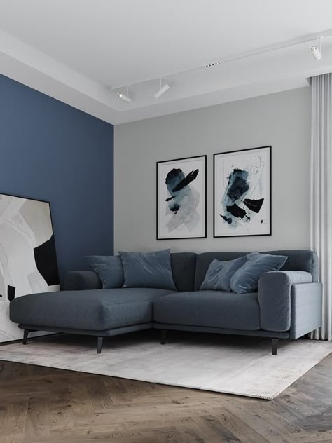 Grey Walls Blue Trim, Fun Wall Colors Paint, Wall Painting Ideas Living Room Interior Design, Grey And Blue Living Room, Living Room Color Combination, Room Color Combination, Living Room Wall Color, Bedroom Color Combination, Room Wall Colors